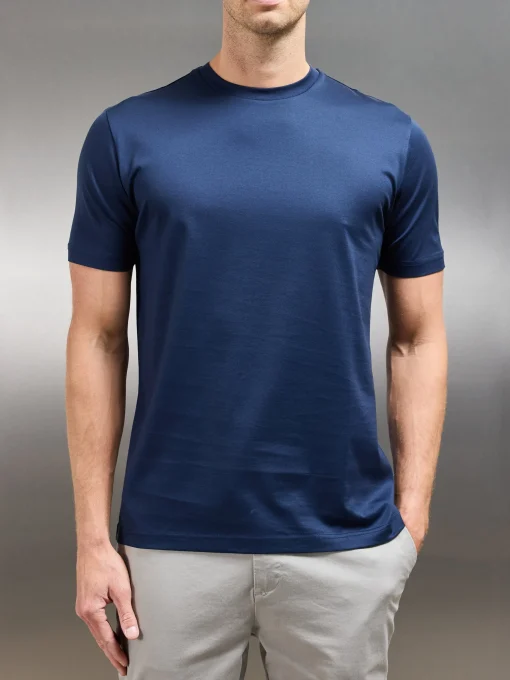 Mercerised Cotton T-shirt - Navy