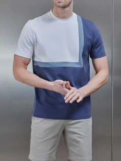 Mercerised Interlock Colour Block T-Shirt - Steel Blue