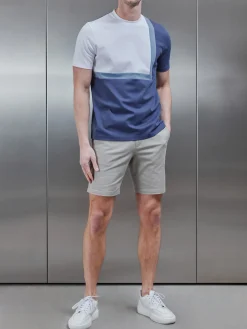Mercerised Interlock Colour Block T-Shirt - Steel Blue
