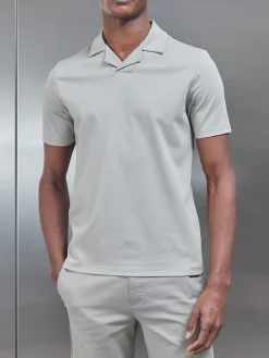 Mercerised Interlock Revere Collar Polo Shirt - Stone