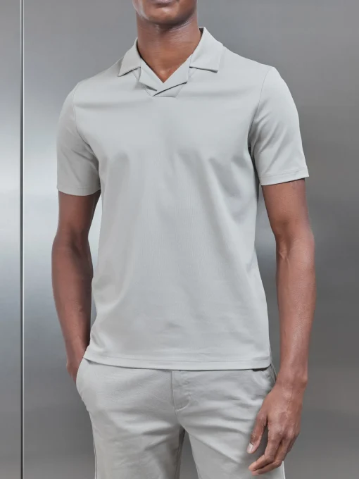 Mercerised Interlock Revere Collar Polo Shirt - Stone