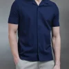 Mercerised Interlock Revere Collar Shirt - Navy