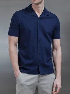 Mercerised Interlock Revere Collar Shirt - Navy