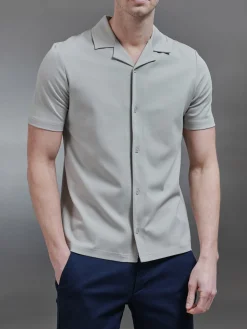 Mercerised Interlock Revere Collar Shirt - Stone