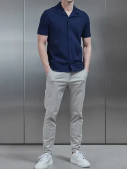 Mercerised Interlock Revere Collar Shirt - Navy