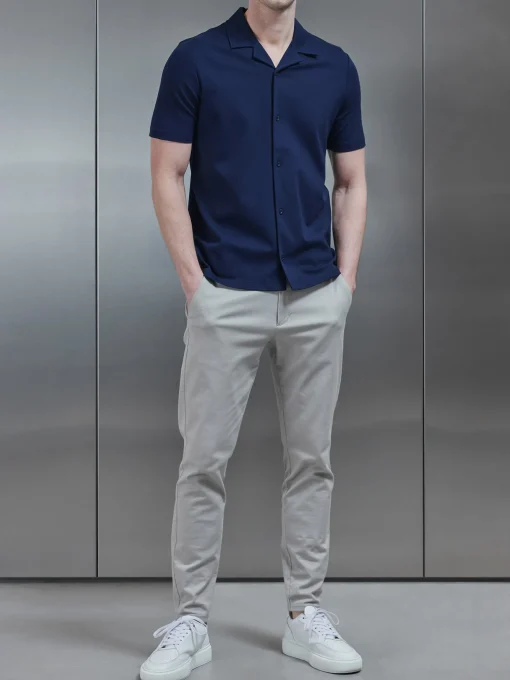 Mercerised Interlock Revere Collar Shirt - Navy