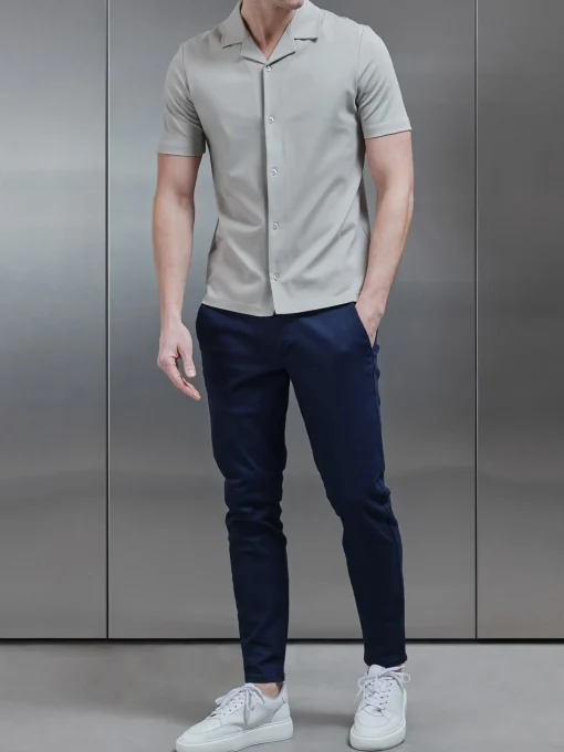 Mercerised Interlock Revere Collar Shirt - Stone