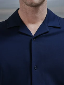 Mercerised Interlock Revere Collar Shirt - Navy