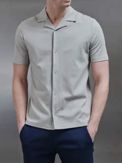 Mercerised Interlock Revere Collar Shirt - Stone