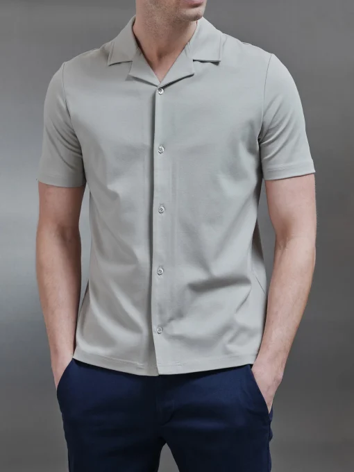 Mercerised Interlock Revere Collar Shirt - Stone