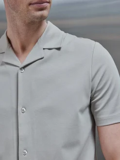 Mercerised Interlock Revere Collar Shirt - Stone