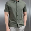 Mercerised Interlock Short Sleeve Button Through Shirt - Sage