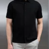 Mercerised Interlock Short Sleeve Button Through Shirt - Black