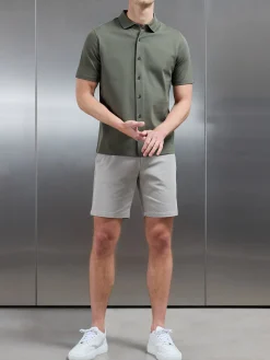 Mercerised Interlock Short Sleeve Button Through Shirt - Sage