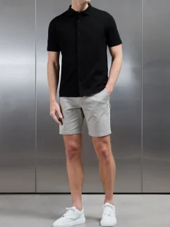 Mercerised Interlock Short Sleeve Button Through Shirt - Black
