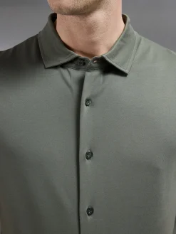 Mercerised Interlock Short Sleeve Button Through Shirt - Sage