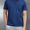 Mercerised Pique Button Polo Shirt - Navy
