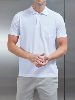 Mercerised Pique Button Polo Shirt - White