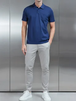 Mercerised Pique Button Polo Shirt - Navy
