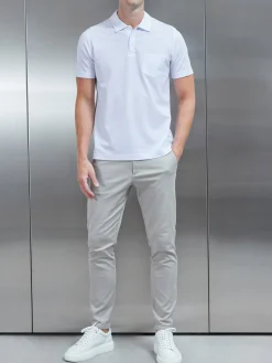 Mercerised Pique Button Polo Shirt - White