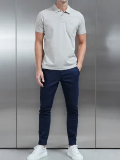 Mercerised Pique Button Polo Shirt - Stone