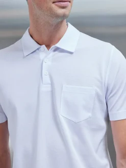 Mercerised Pique Button Polo Shirt - White