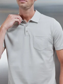 Mercerised Pique Button Polo Shirt - Stone