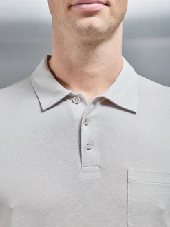 Mercerised Pique Long Sleeve Button Polo Shirt - Stone