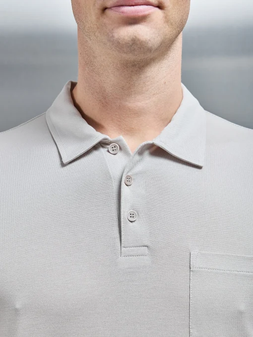 Mercerised Pique Long Sleeve Button Polo Shirt - Stone