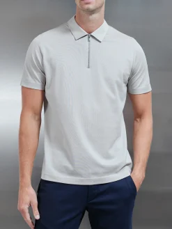 Mercerised Pique Zip Polo Shirt - Stone