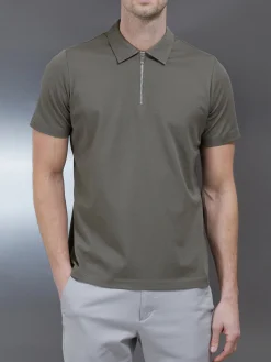Mercerised Pique Zip Polo Shirt - Sage