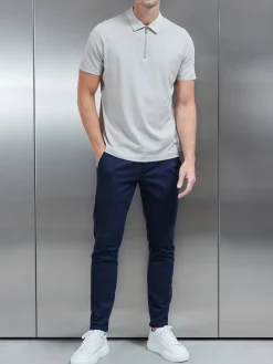 Mercerised Pique Zip Polo Shirt - Stone