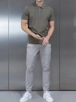 Mercerised Pique Zip Polo Shirt - Sage