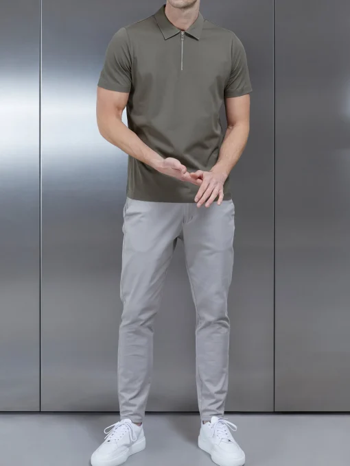 Mercerised Pique Zip Polo Shirt - Sage