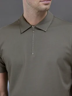 Mercerised Pique Zip Polo Shirt - Sage