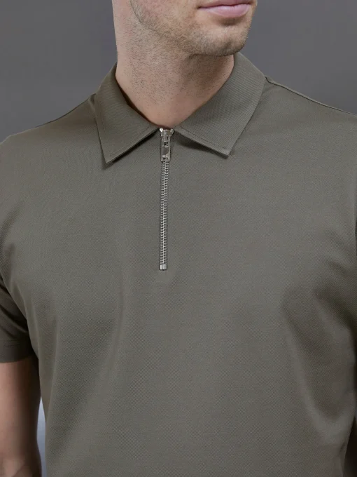 Mercerised Pique Zip Polo Shirt - Sage