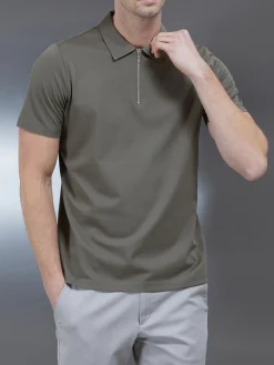 Mercerised Pique Zip Polo Shirt - Sage