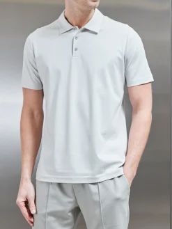 Mercerised Supima Cotton Button Polo Shirt - Mid Grey