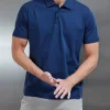 Mercerised Supima Cotton Button Polo Shirt - Navy