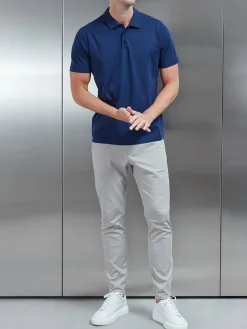 Mercerised Supima Cotton Button Polo Shirt - Navy