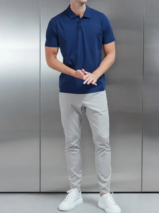 Mercerised Supima Cotton Button Polo Shirt - Navy