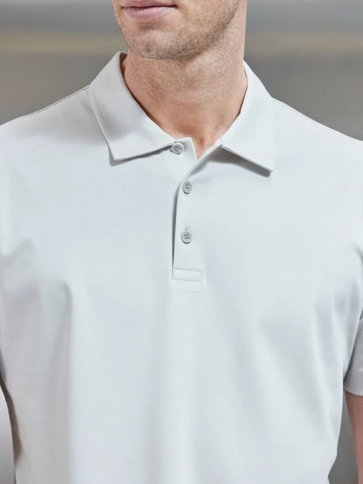 Mercerised Supima Cotton Button Polo Shirt - Mid Grey