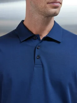 Mercerised Supima Cotton Button Polo Shirt - Navy