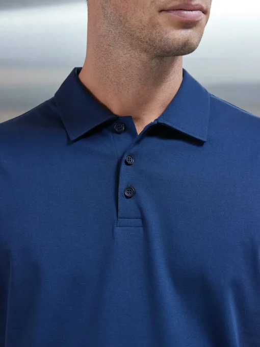 Mercerised Supima Cotton Button Polo Shirt - Navy