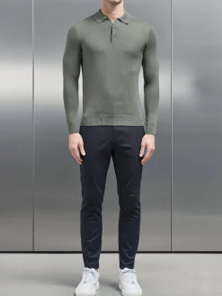 Merino Wool Long Sleeve Button Polo Shirt - Sage