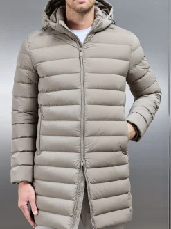 Mid Length Technical Down Jacket - Taupe