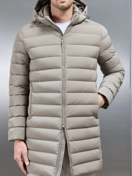 Mid Length Technical Down Jacket - Taupe