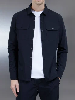Nylon Popper Overshirt - Black