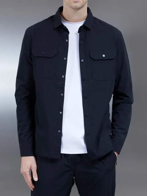 Nylon Popper Overshirt - Black