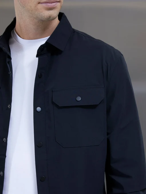 Nylon Popper Overshirt - Black
